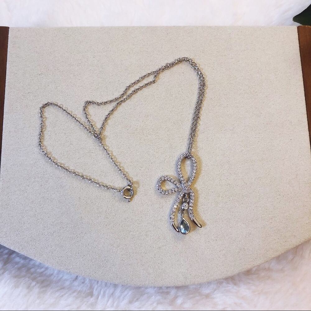 Silver Ribbon with Blue Crystal Necklace - Picture 5 of 10